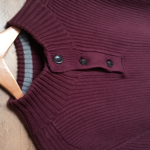 American Eagle Maroon Chunky Knit Button Collar Sweater Sz XXL Men of - Picture 3 of 17